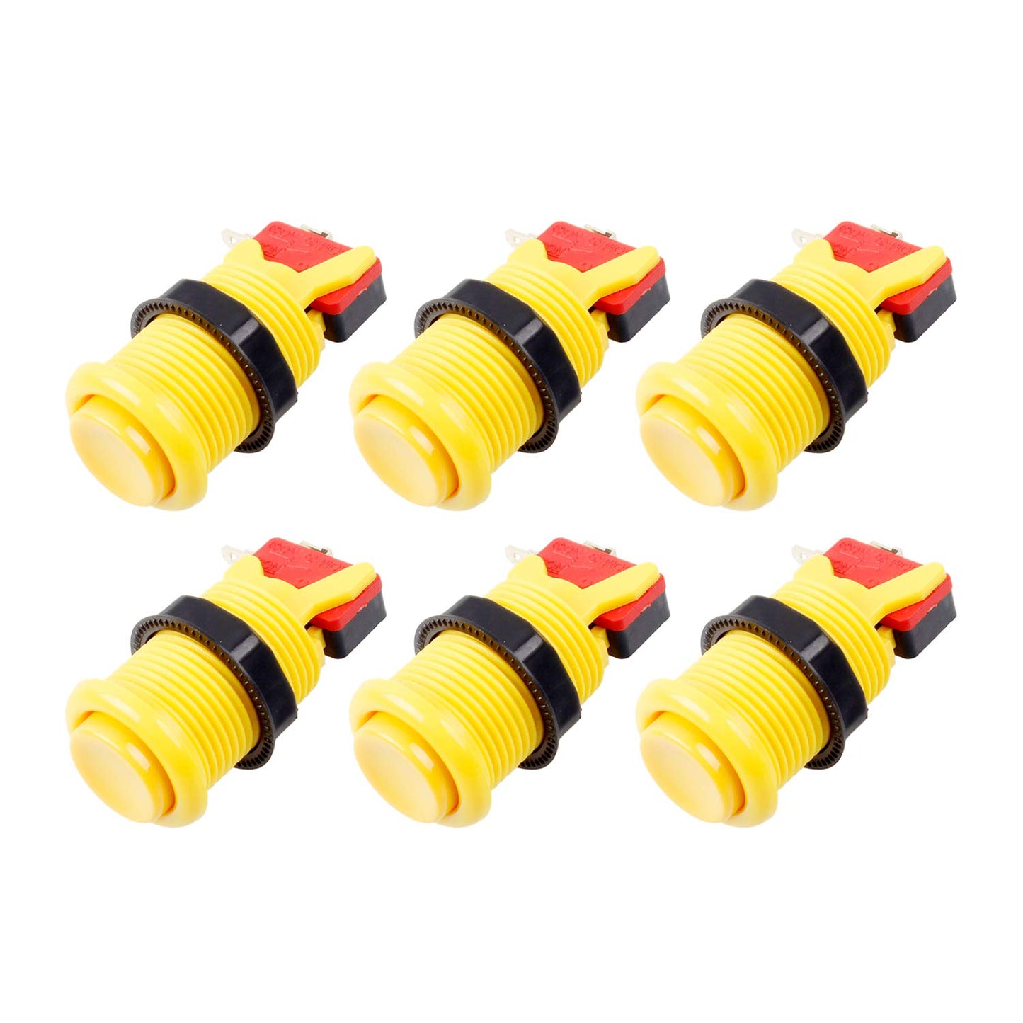 EG STARTS 30mm Arcade Push Button - Yellow Happ Type, Switchable, 3/16 Terminal, Model MS-BUT for Jamma Mame Kits