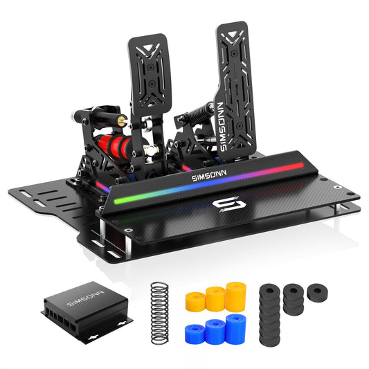 SIMSONN PRO X Sim Racing Pedals - Hydraulic Load Cell, PC Compatible, Model P2-H2-1, Includes Heightening Board