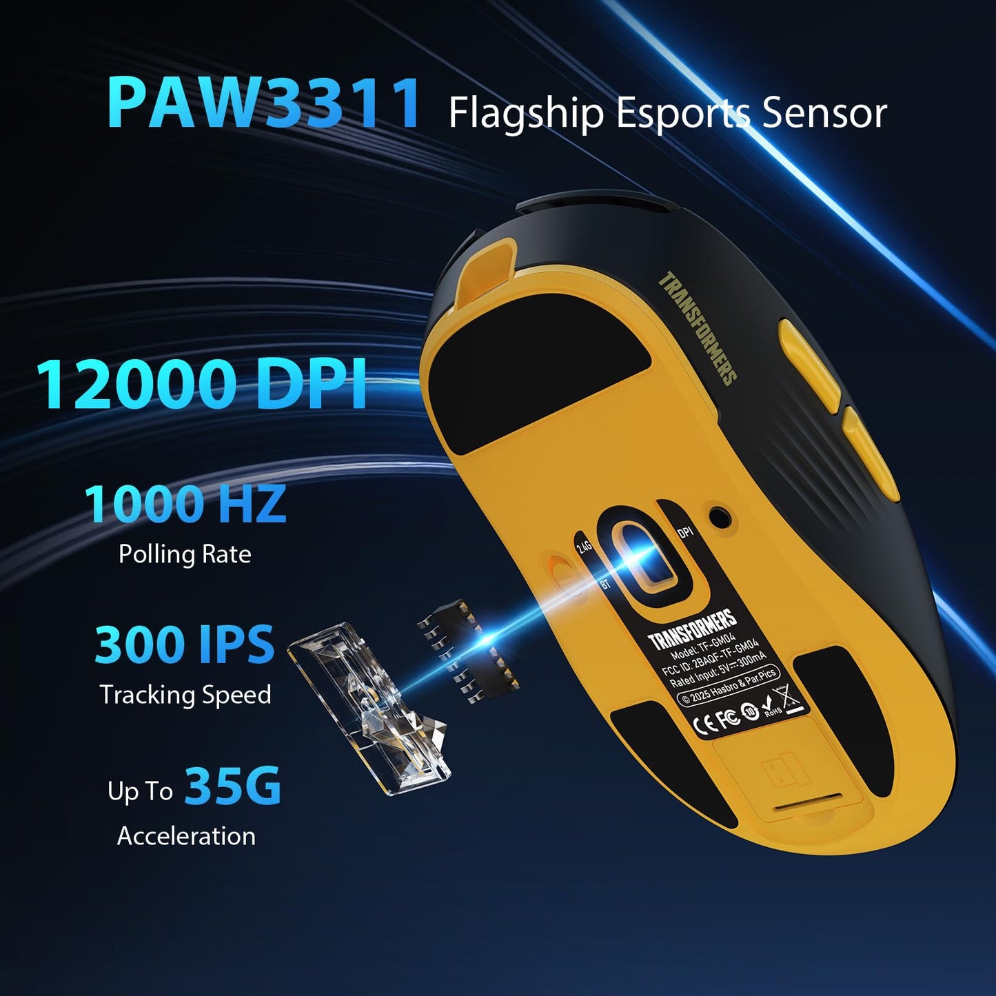 Transformers GM04 Wireless Gaming Mouse, 12000 DPI, 100h Battery Life, 5 Programmable Buttons, Black