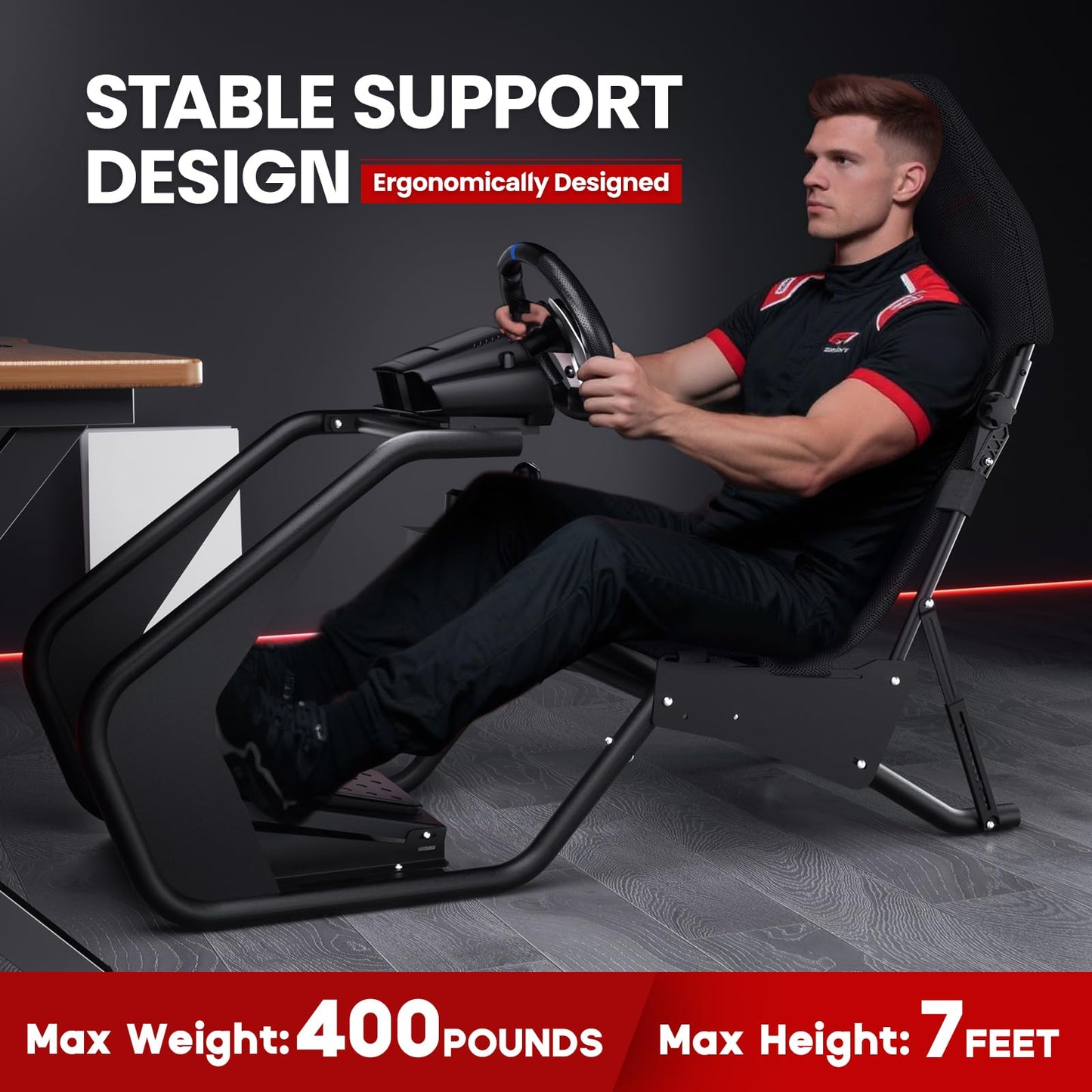 RACGTING Racing Simulator Cockpit for Logitech G PRO, G29/G920/G923, FANATEC DD1/DD2, Black, Model T250501A