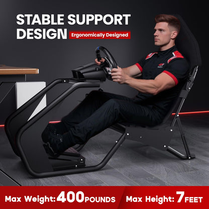 RACGTING Racing Simulator Cockpit for Logitech G PRO, G29/G920/G923, FANATEC DD1/DD2, Black, Model T250501A