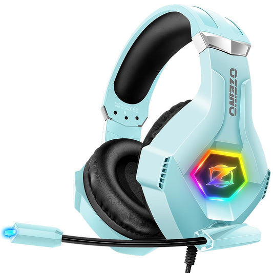 Ozeino Gaming Headset for PC  Ps4  Ps5  Xbox Headset with 7.1 Surround Sound  Gaming Headphones with Noise Cancelling Mic RGB Light Over Ear Headphones for Xbox Series X/S  Switch-Light Blue
