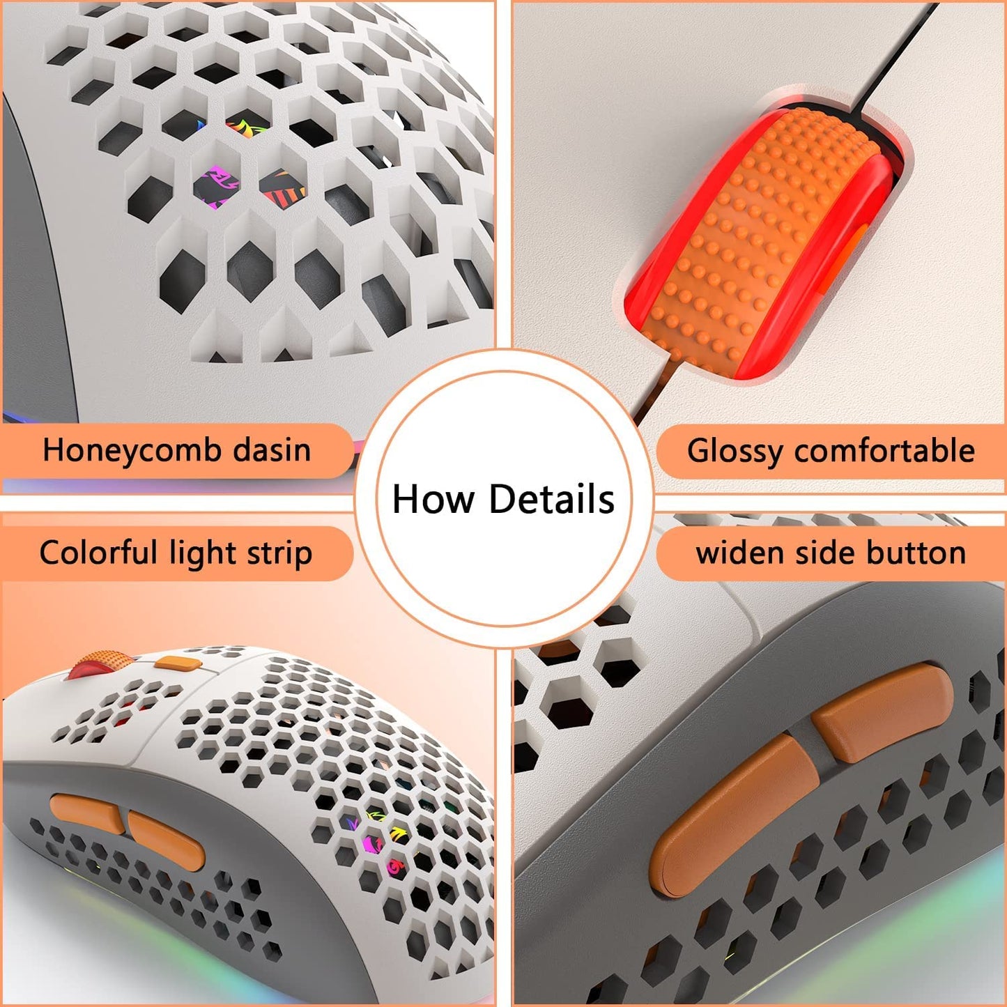 ZIYOU LANG Wired RGB Gaming Mouse - 65G Lightweight Honeycomb Design, 6400DPI Precision Sensor, 6 Programmable Buttons, Shimmer Color