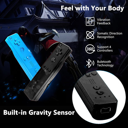 Yosikr Wii Controller 2 Pack - Remote with Silicone Case & Wrist Strap, Compatible with Wii/Wii U - Black & Blue