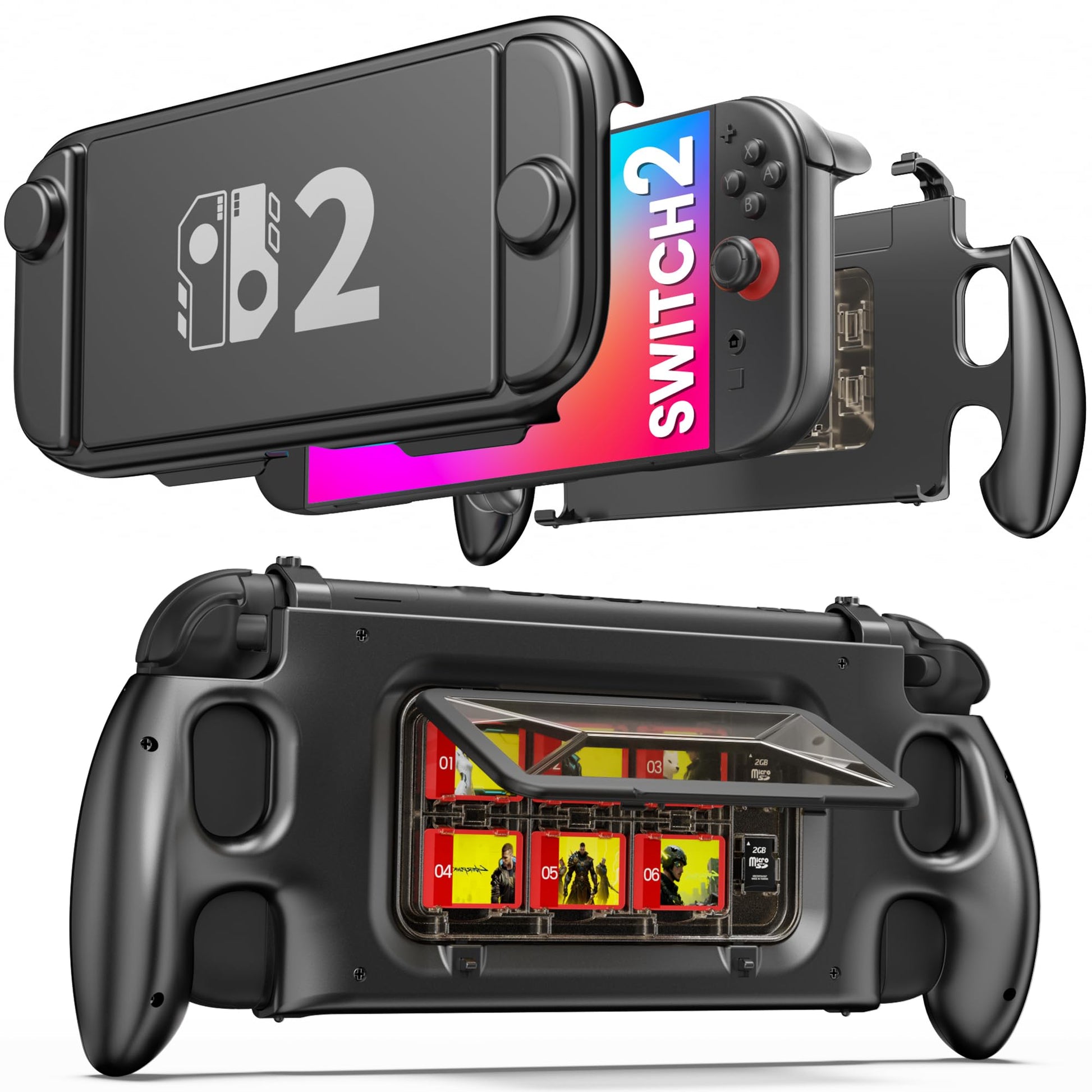 AXYBCOOL Switch 2 Grip Case Compatible with Nintendo Switch 2(2025)  Switch 2 Protective Grip Cover with 6 Game Slots  Hard-Shell Front Cover Screen Protector