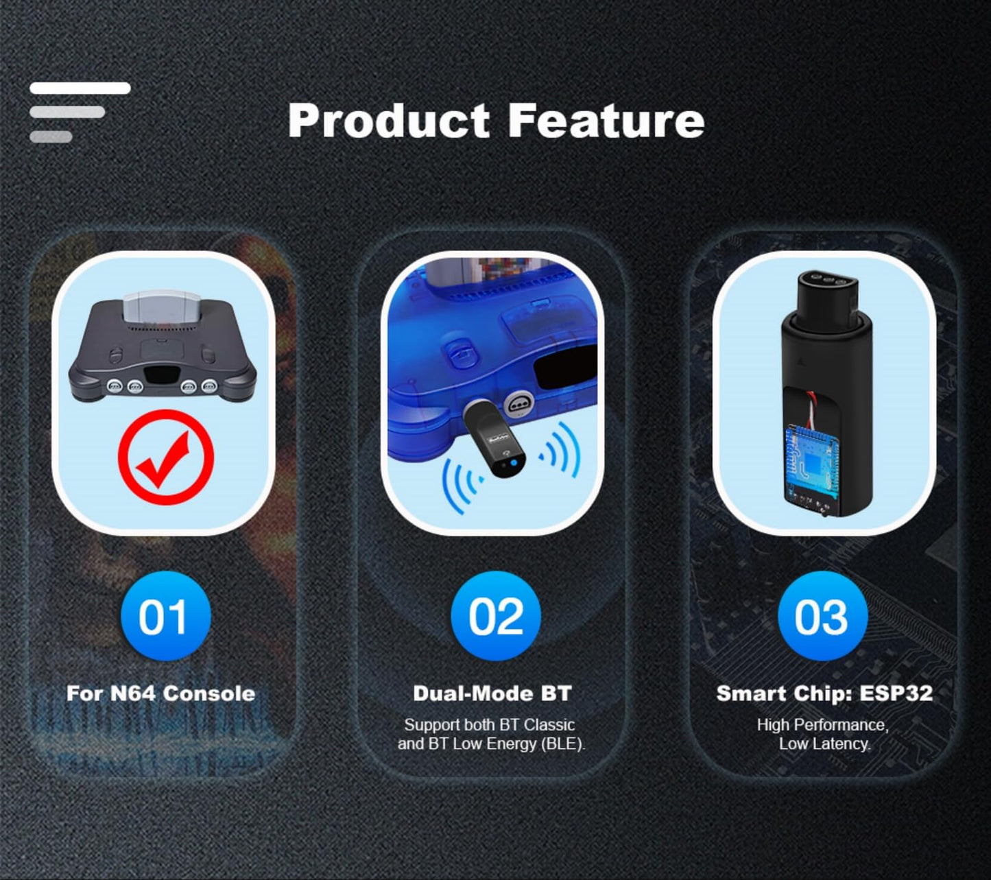 BITFUNX RetroScaler N64 Wireless Controller Adapter - Grey, Compatible with PS3/PS4/PS5, Xbox One S, Series X/S Bluetooth Controllers