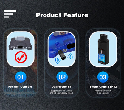 BITFUNX RetroScaler N64 Wireless Controller Adapter - Grey, Compatible with PS3/PS4/PS5, Xbox One S, Series X/S Bluetooth Controllers