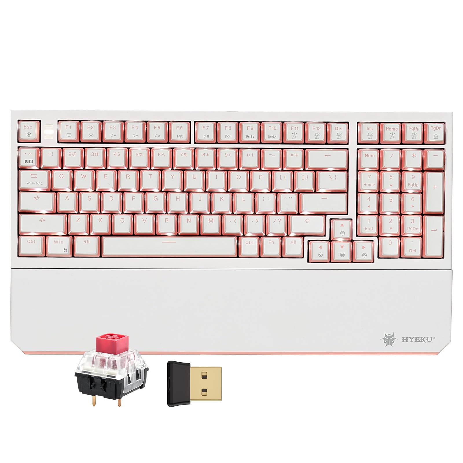 Hexgears X4 Wireless Mechanica Keyboard  99-Key Linear Switch White Backlit Gaming Keyboard - NKRO 2.4G/USB-C with Wrist Rest  Pudding Keycaps-White/Pink