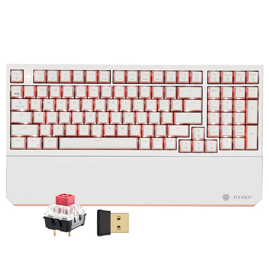 Hexgears X4 Wireless Mechanica Keyboard  99-Key Linear Switch White Backlit Gaming Keyboard - NKRO 2.4G/USB-C with Wrist Rest  Pudding Keycaps-White/Pink