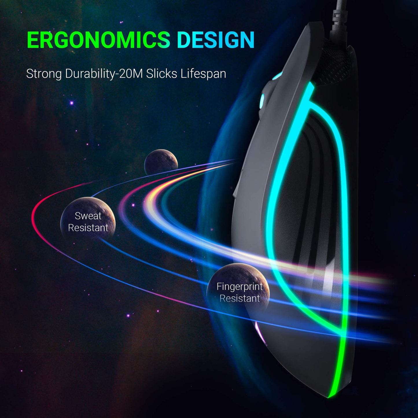 ABKONCORE M30 Wired Gaming Mouse, 3500 DPI, 6 Programmable Buttons, RGB Backlit, Ergonomic Design, Black