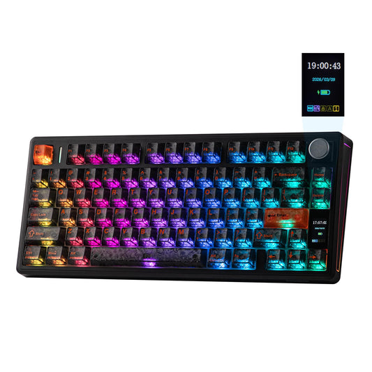 EPOMAKER TH80 V2 PRO Wireless Gaming Keyboard with Screen&Knob  10000mAh  2.4Ghz/BT/USB-C  RGB  Hot Swap  Custom Driver  NKRO  PBT Keycap  Mechanical Keyboard for PC/Mac (Black  Sea Salt Silent)