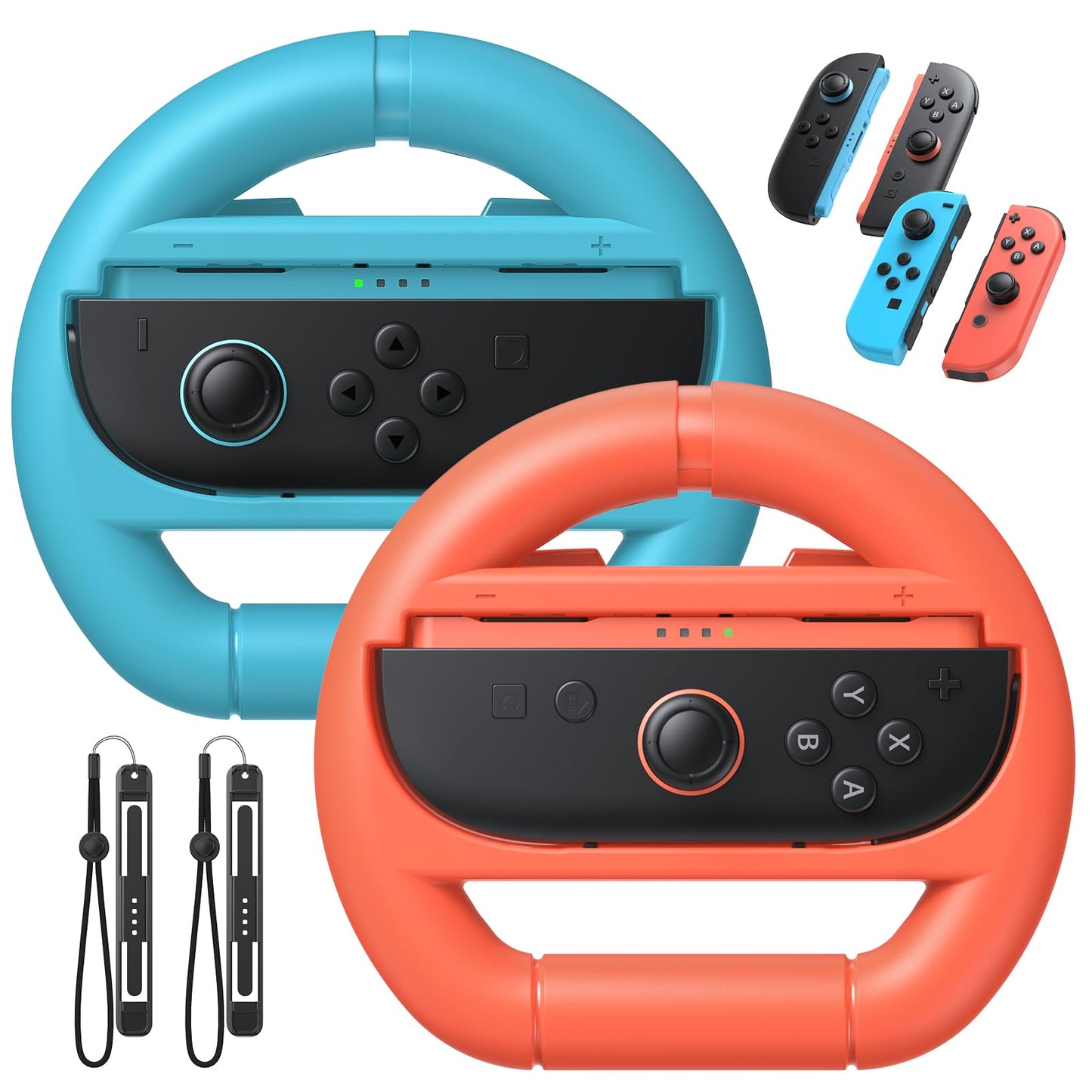 FASTSNAIL [Switch 1/2 Compatible] Steering Wheels for Nintendo Switch 2/1/OLED for Joy-Con 2  Racing Wheels for Mario Kart World/8 Deluxe Gaming  Universal Joypad Wheels 2 Pack (Orange Blue)
