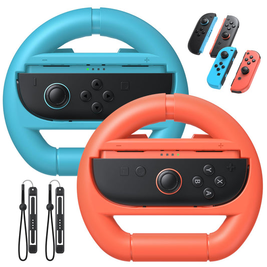 FASTSNAIL [Switch 1/2 Compatible] Steering Wheels for Nintendo Switch 2/1/OLED for Joy-Con 2  Racing Wheels for Mario Kart World/8 Deluxe Gaming  Universal Joypad Wheels 2 Pack (Orange Blue)