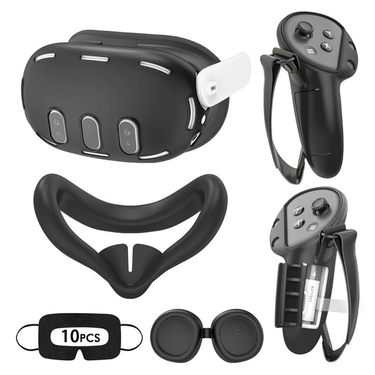 Tyasoleil VR Silicone Case for Meta Quest 3  Design Upgraded Accessories for Quest 3S  Face Cover  Controller Grips  Shell Cover  Lens Cover  Disposable Eye Cover (Black)