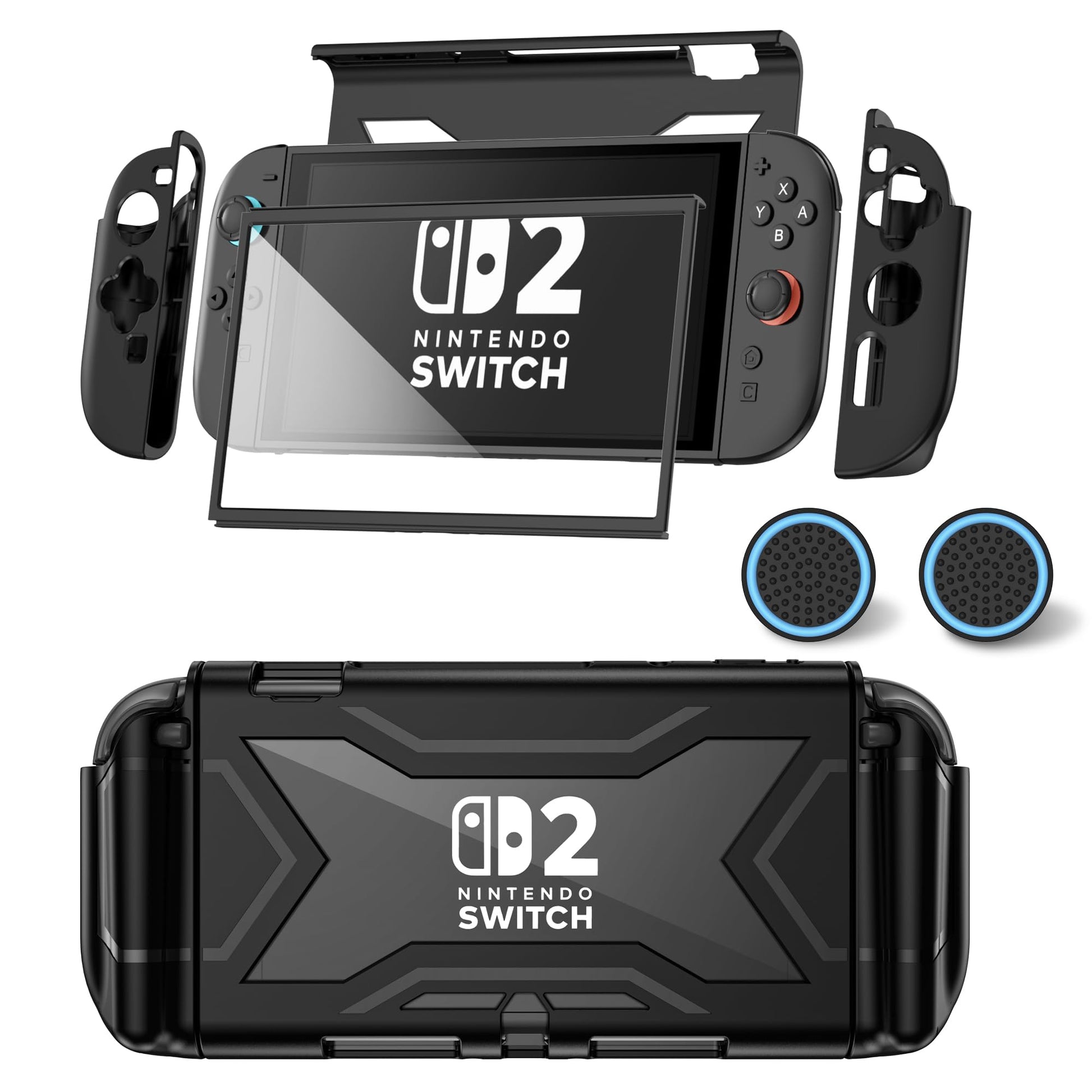 Kailfee Nintendo Switch 2 Case - Shockproof Cover with Built-in Screen & Touch Friendly - Black for Switch 2