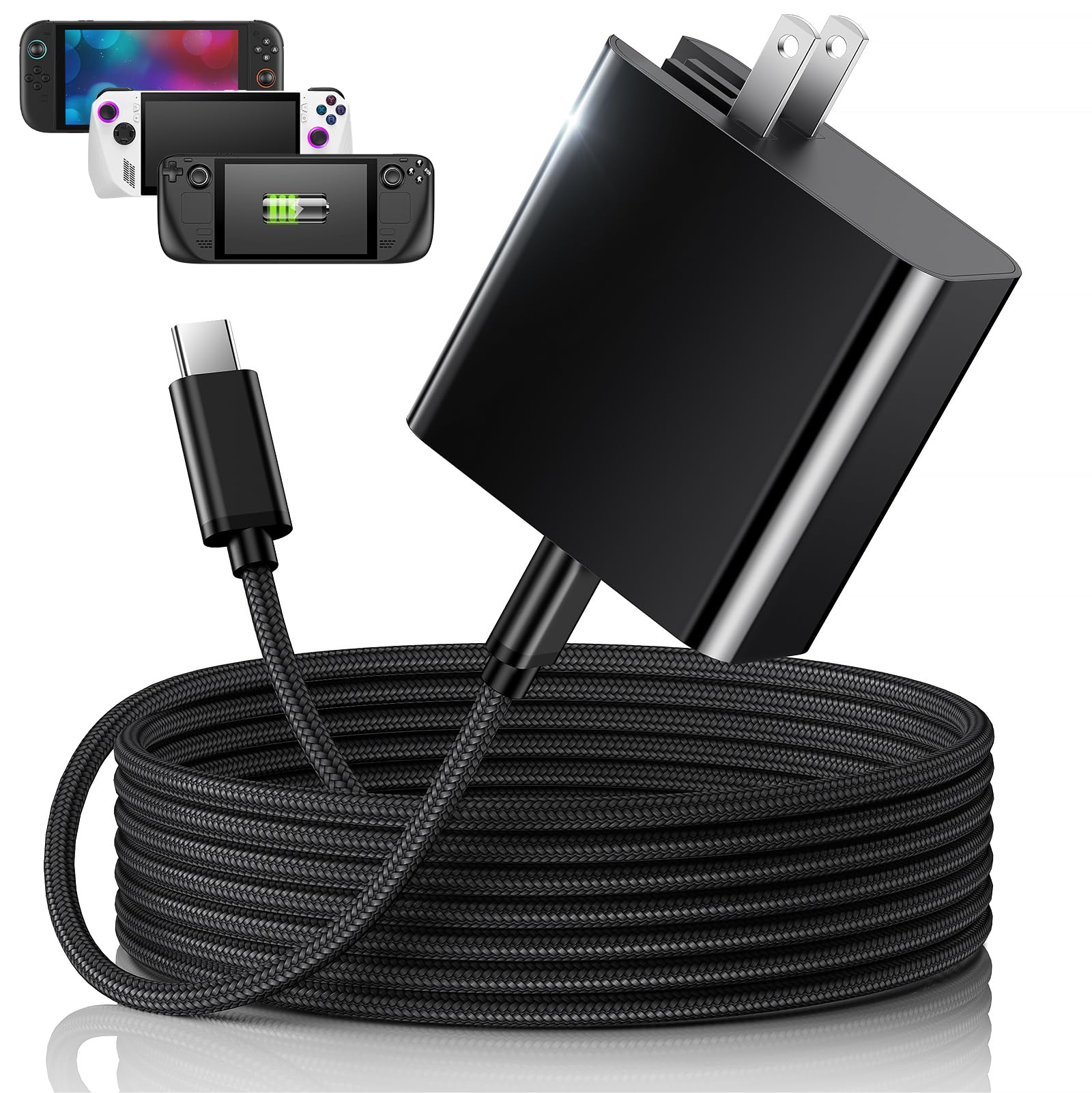 65W USB C Fast Charger for Steam Deck and ROG Ally  MENEEA PD 3.0 Foldable AC Adapter with 6.6FT USB-C Charging Cable Cord  Accessories for Steam Deck TV Dock/PS Portal/Nintendo Switch 2 Charger