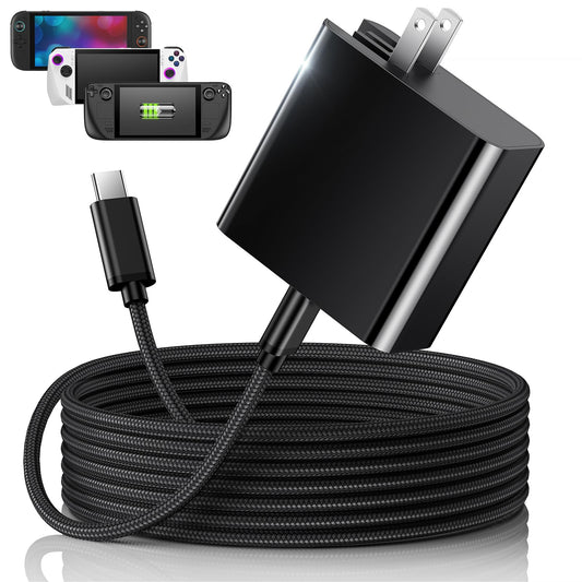 65W USB C Fast Charger for Steam Deck and ROG Ally  MENEEA PD 3.0 Foldable AC Adapter with 6.6FT USB-C Charging Cable Cord  Accessories for Steam Deck TV Dock/PS Portal/Nintendo Switch 2 Charger