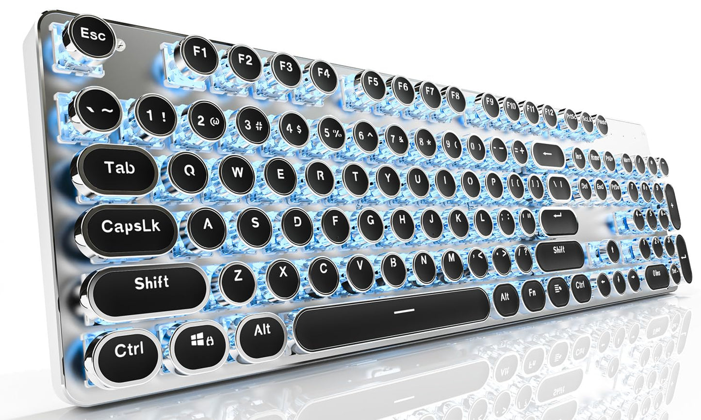 EWEADN TK950 Typewriter Keyboard Wireless Mechanical Keyboard  104 Keys Aesthetic Typewriter Keyboards with Blue Backlit  Anti-Ghosting  Blue Switch Bluetooth/2.4GHz/Wired Cute keyboards-Black