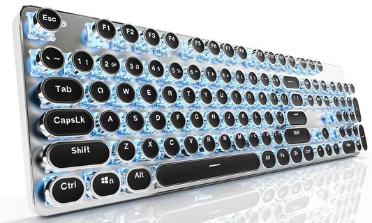 EWEADN TK950 Typewriter Keyboard Wireless Mechanical Keyboard  104 Keys Aesthetic Typewriter Keyboards with Blue Backlit  Anti-Ghosting  Blue Switch Bluetooth/2.4GHz/Wired Cute keyboards-Black
