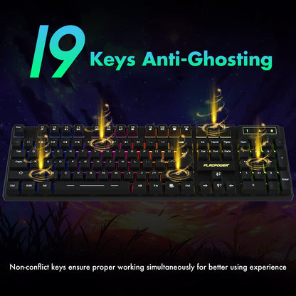 FLAGPOWER RGB Gaming Keyboard & Mouse Combo, Adjustable Backlit, 4800DPI, Black, Model FPCP-KBD-003, 19 Keys Anti-Ghosting