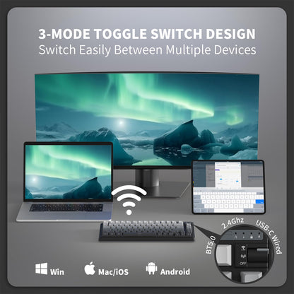 KZZI K75 Lite Wireless Mechanical Keyboard - 75% Gasket Mount, RGB, Hot Swappable, Aurora Black, 82 Keys, BT 5.0/2.4G/