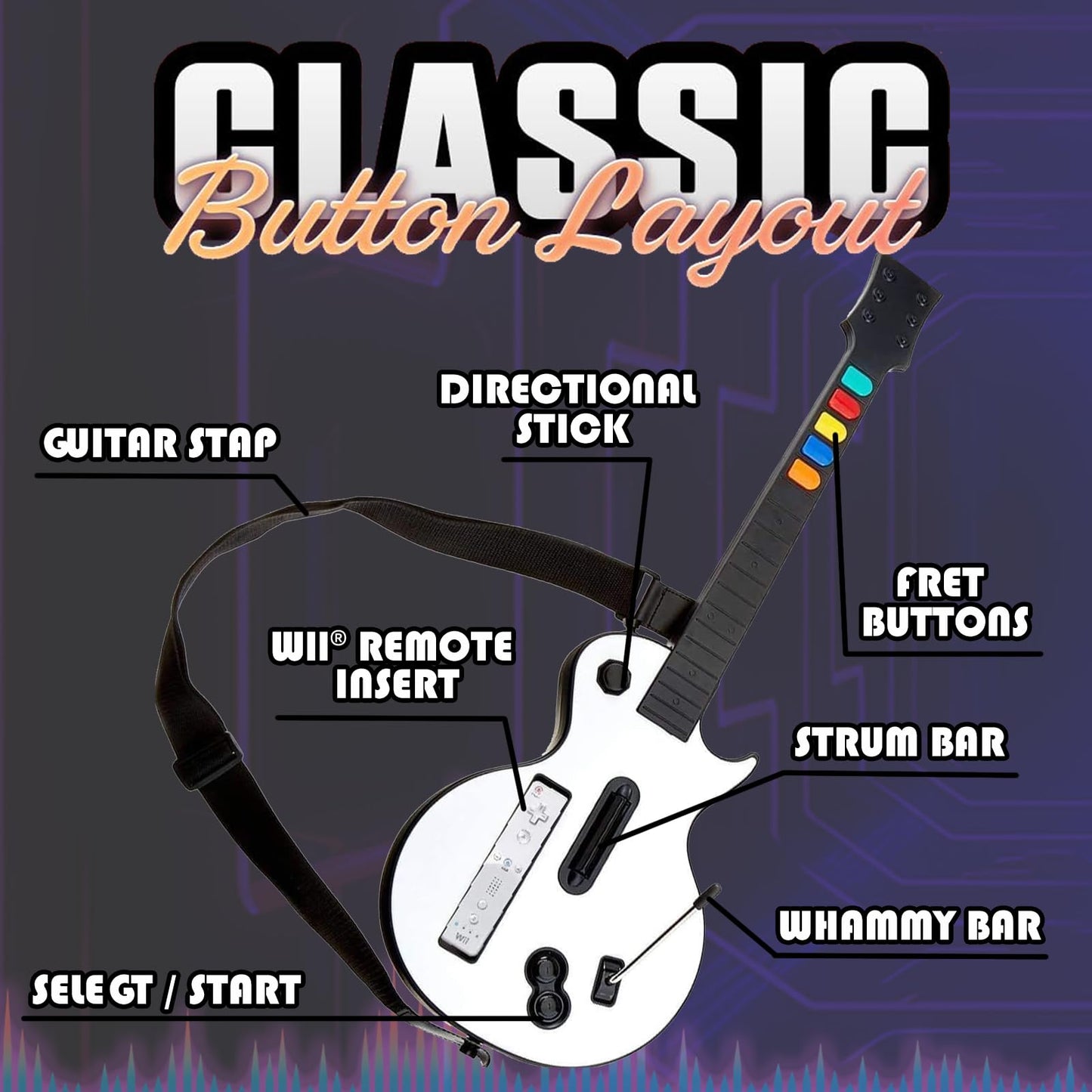 DOYO Wireless Guitar Controller for Wii - Compatible with Guitar Hero & Rock Band 2/3, White