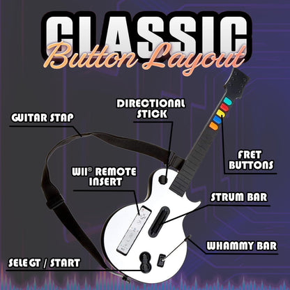 DOYO Wireless Guitar Controller for Wii - Compatible with Guitar Hero & Rock Band 2/3, White