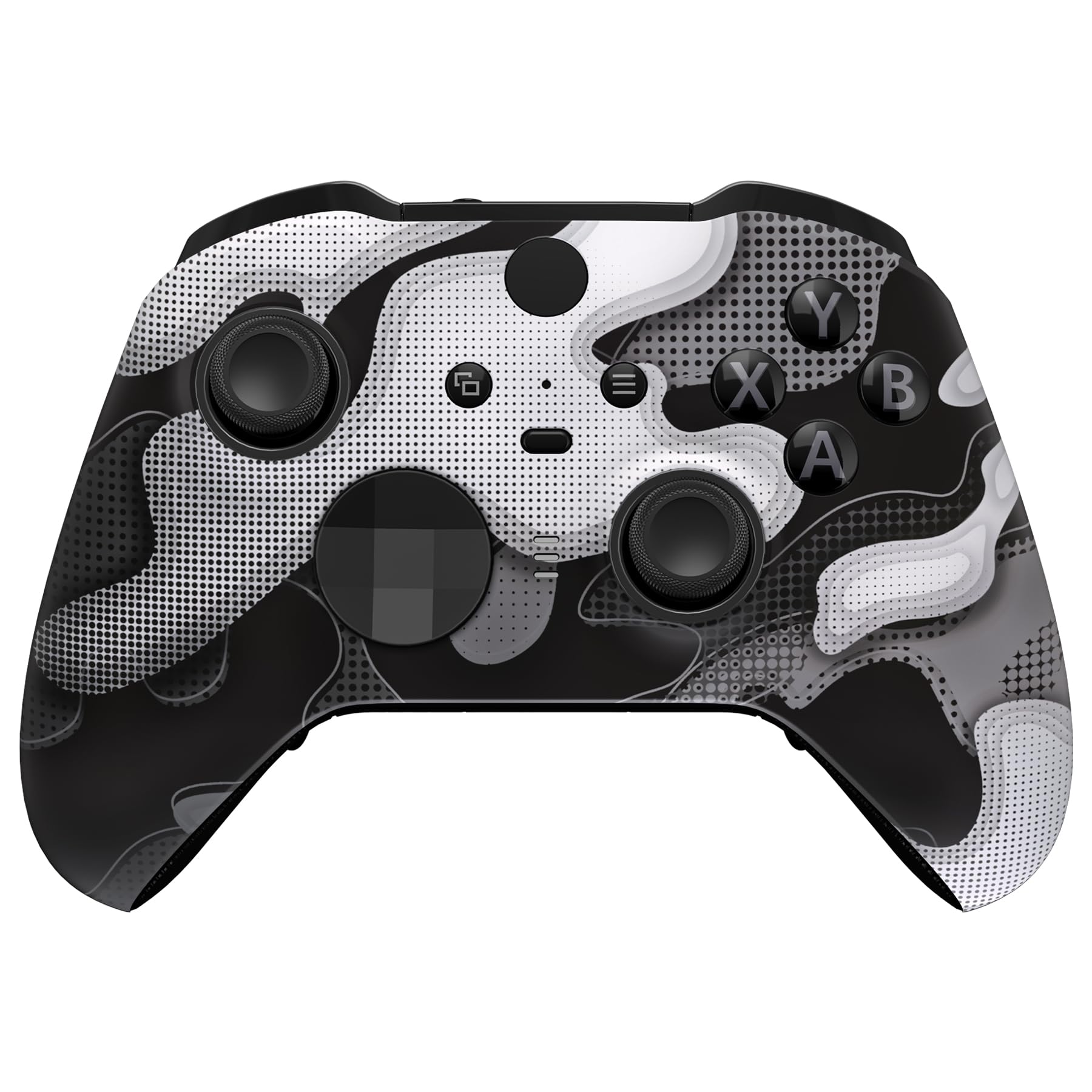 eXtremeRate Black White Camouflage Replacement Faceplate Cover for Xbox One Elite Controller Series 2 (Model 1797) Soft Touch Front Housing Shell & Accent Rings for Xbox Elite Series 2 Core Controller