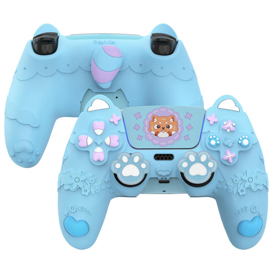 PlayVital for PS5 Controller Skin Cover - Cute Spring Lesser Panda Silicone Case for PS5 Controller with Thumbstick Caps & Sticker - Full Protection  Anti-Slip  Charging Dock Compatible - Heaven Blue