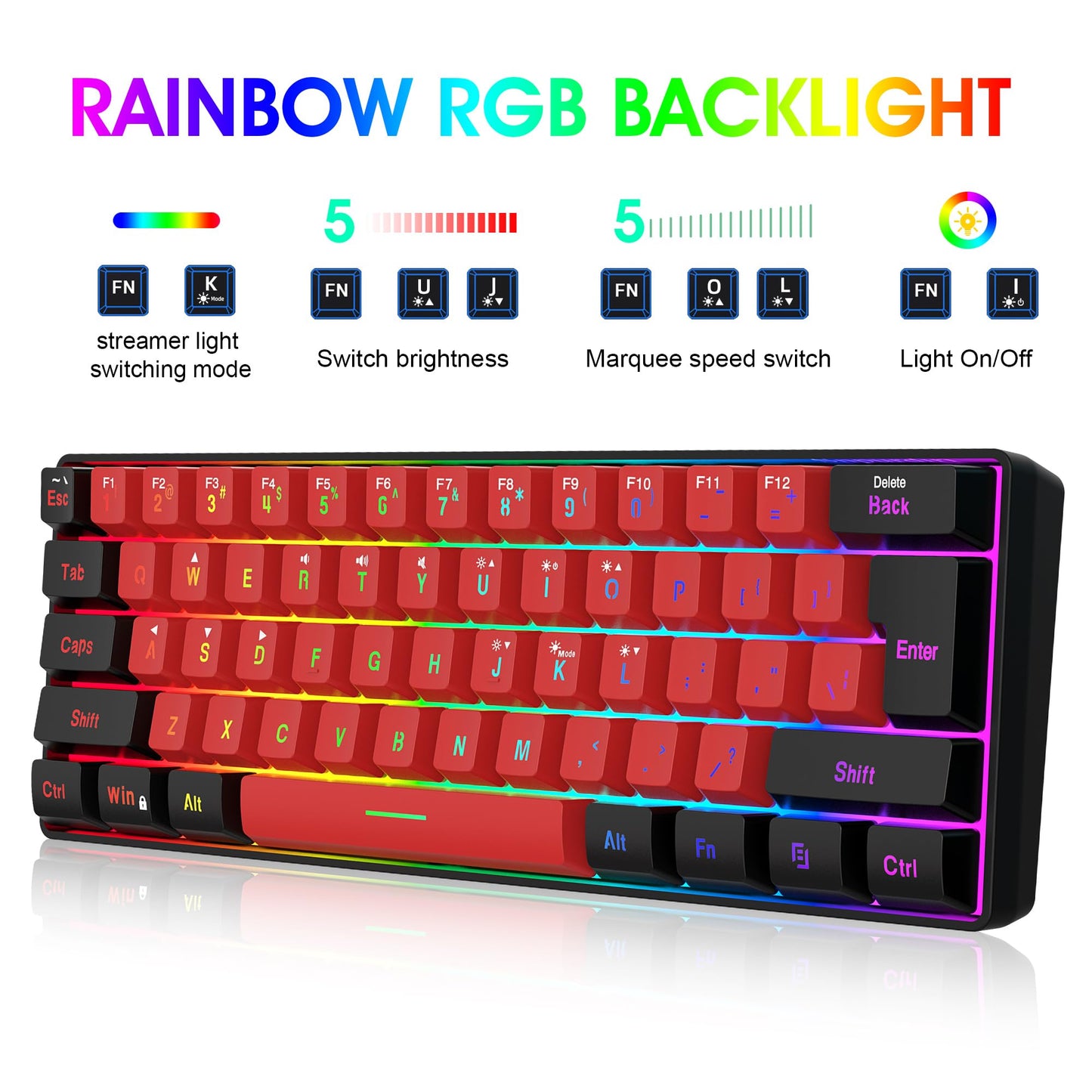 Snpurdiri Wireless Gaming Keyboard & Mouse Combo, 60% Size, Ergonomic Vertical Mouse, Black Red Combo