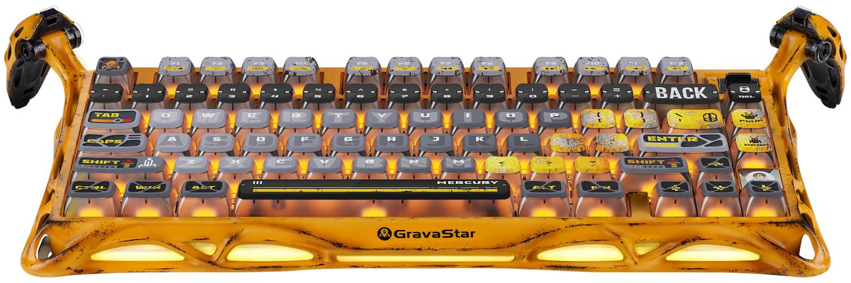 GravaStar Mercury K1 Pro Wireless Gaming Keyboard  Handcrafted adventure theme-Worn Mechanical Keyboard  Aluminum Alloy  75% Layout  Designed for Durability & Unique Aesthetic - Yellow