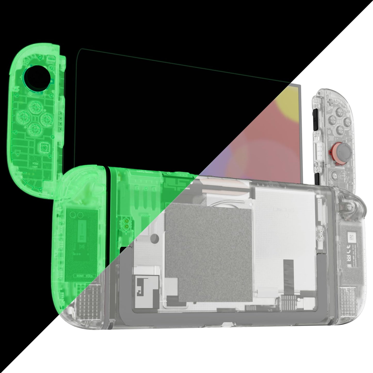 eXtremeRate DIY Replacement Shell Buttons for Nintendo Switch 2  Full Set Rear Back Plate Controller Housing with Buttons for Switch 2 Handheld Console & Joycon 2 - Deluxe Version-Glow in Dark-Green