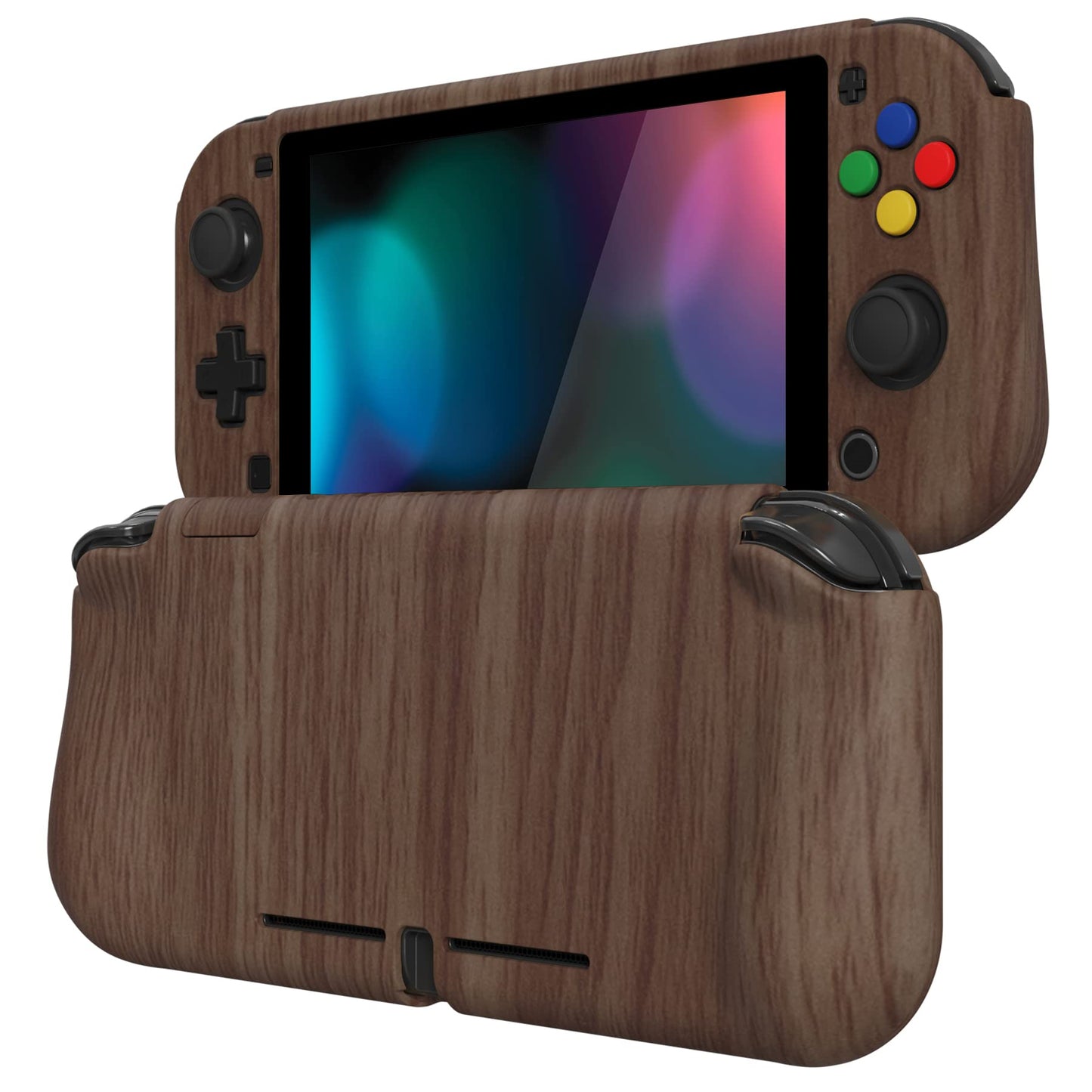 PlayVital ZealProtect Case for Nintendo Switch Lite - Hard Shell, Ergonomic Grip, Wood Grain, Includes Screen Protector & Thumb Caps