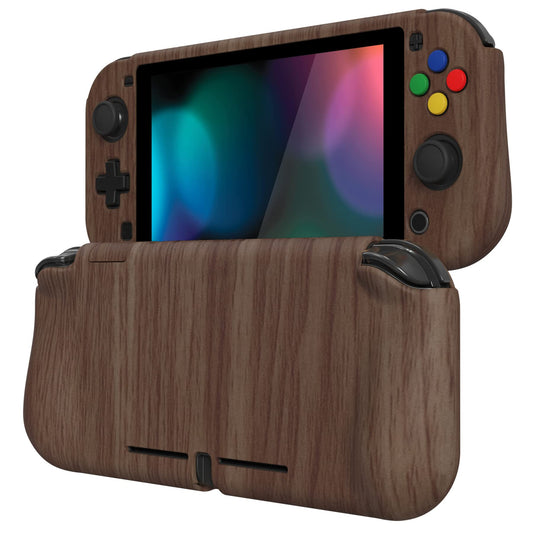 PlayVital ZealProtect Case for Nintendo Switch Lite - Hard Shell, Ergonomic Grip, Wood Grain, Includes Screen Protector & Thumb Caps