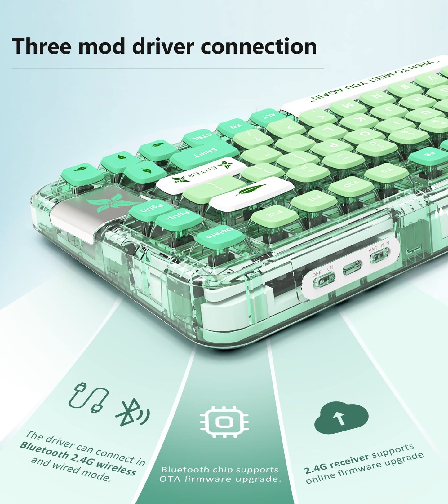 GK GAMAKAY GK75 75% RGB Mechanical Keyboard - Bluetooth/USB-C/2.4GHz, Hot Swap Yellow Switch, PBT Keycaps, Mint Green