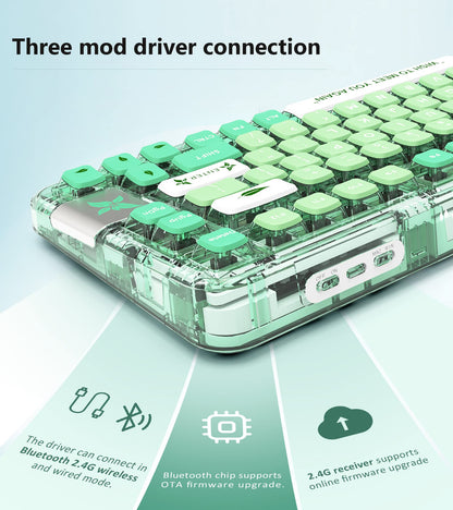GK GAMAKAY GK75 75% RGB Mechanical Keyboard - Bluetooth/USB-C/2.4GHz, Hot Swap Yellow Switch, PBT Keycaps, Mint Green
