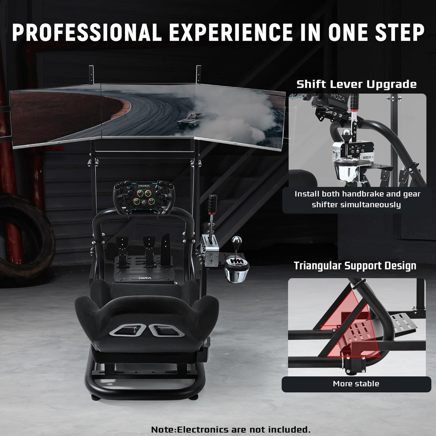 Dardoo Racing Simulator Cockpit with Triple Monitor Stand, Black Seat, Compatible with Logitech/Thrustmaster/Fanatec G29 G920 G923 T300RS