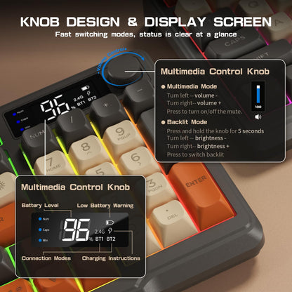 LexonElec M96 Wireless Gaming Keyboard, Bluetooth/2.4G, RGB Backlit, 94-Key Layout, PBT Keycap, Shimmer Finish