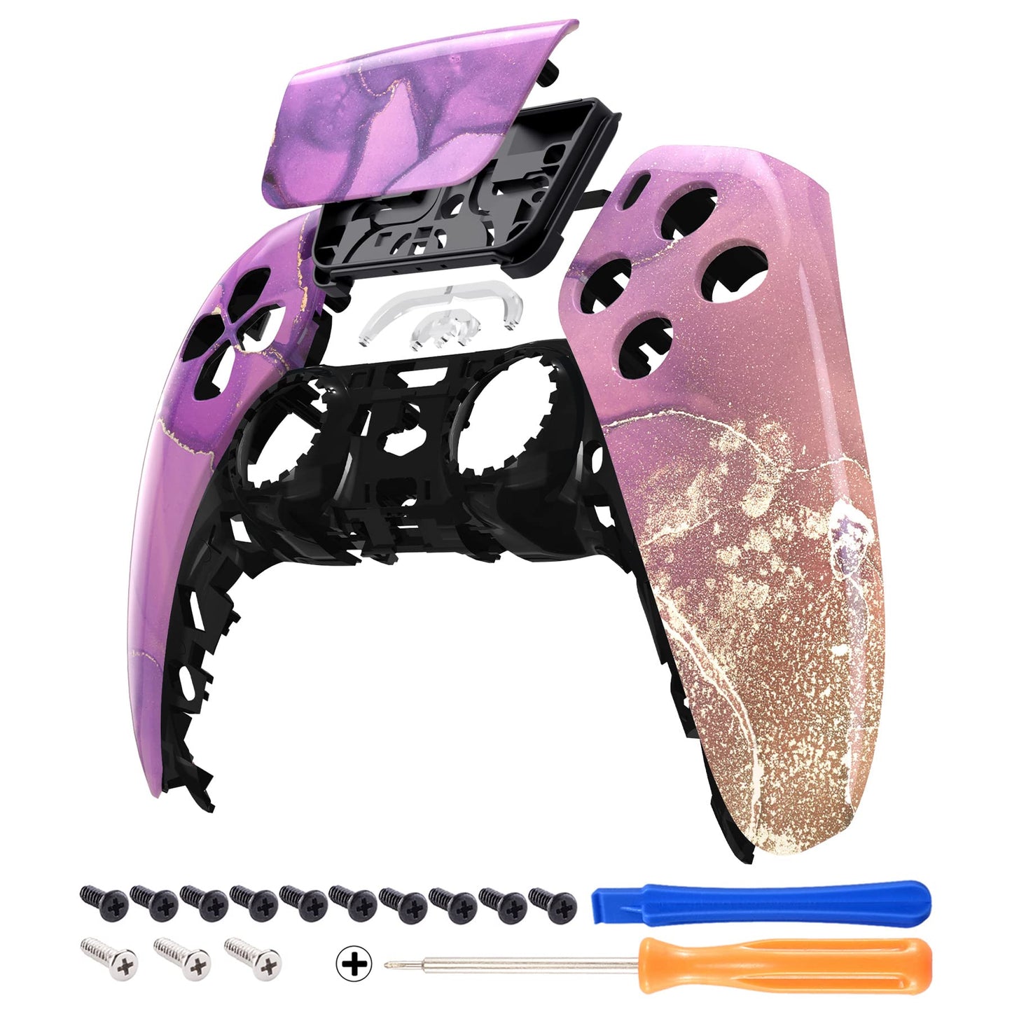 eXtremeRate Cosmic Purple Gold Marble Touchpad Front Top Shell Compatible with ps5 Controller BDM-010 020 030 040 050  DIY Replacement Shell Custom Touch Pad Cover Compatible with ps5 Controller