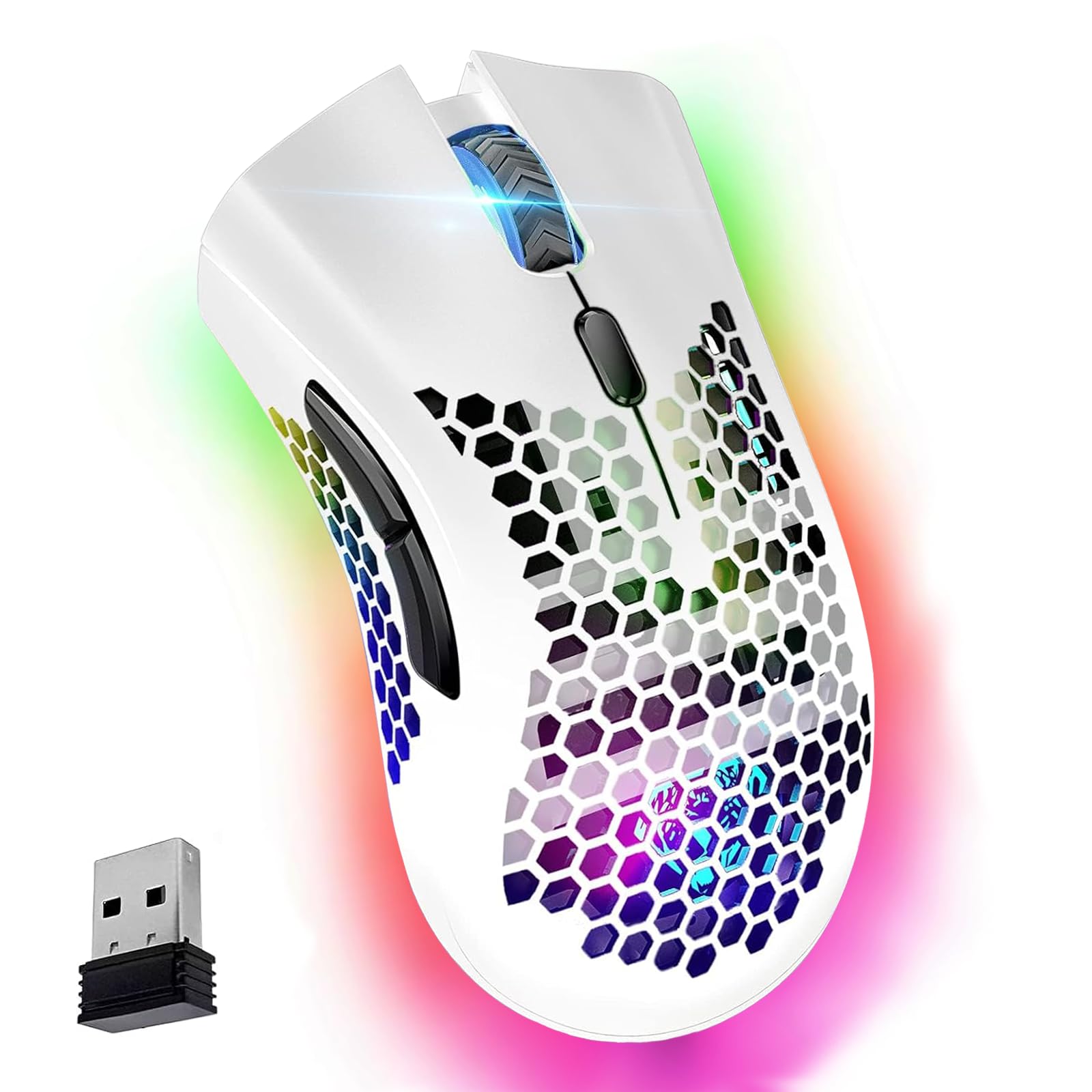 VEGCOO Wireless Gaming Mouse, Silent Click Wireless Rechargeable Mouse with Colorful LED Lights and 3 Level DPI 400mah Lithium B