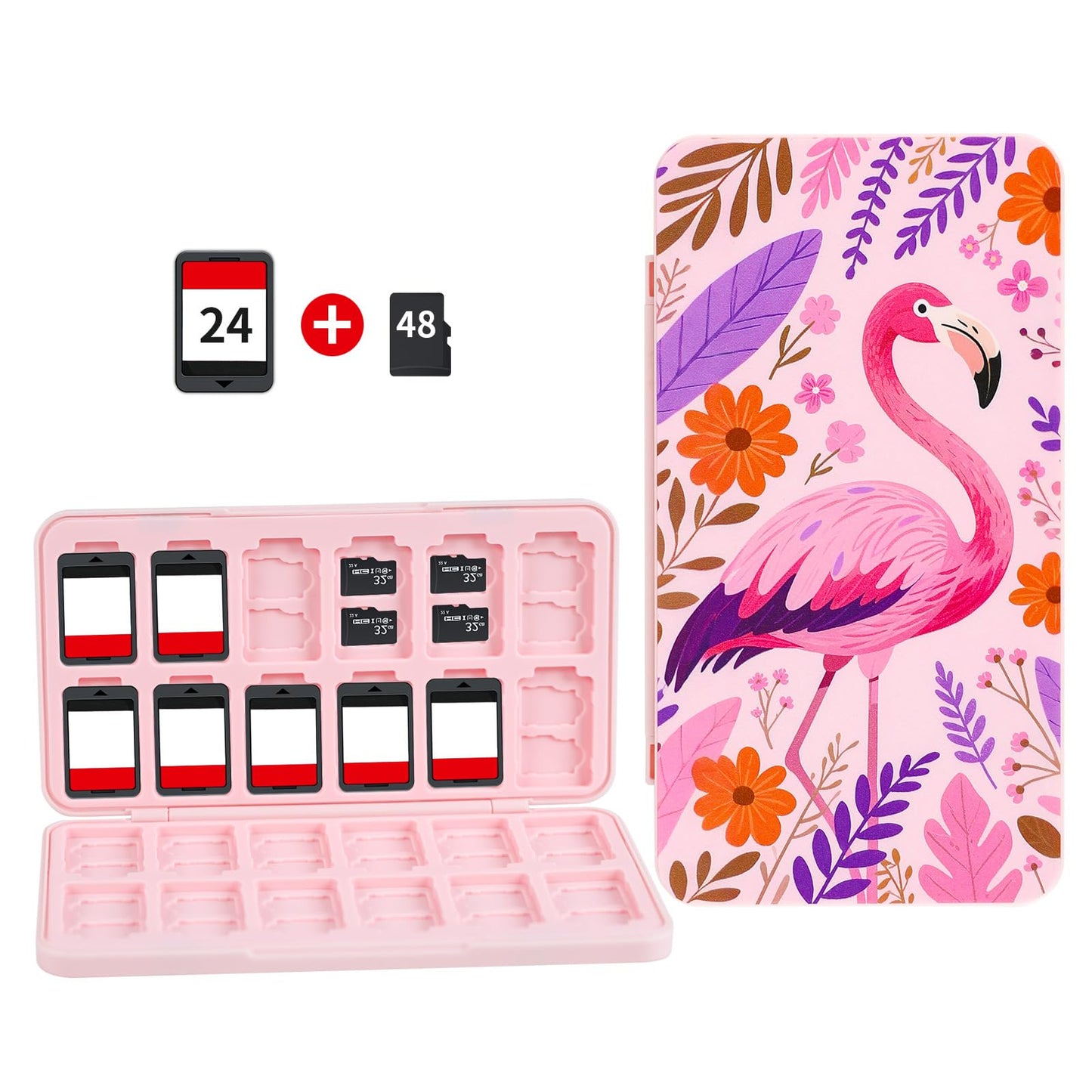 FlyingMage Switch 2 Game Case Holder for Nintendo Switch 2/OLED/Lite Games & Micro SD Cards  Cute Switch2 Game Card Holder Cartridge Case with 24 Slots Game Card Storage - Pink Flamingo