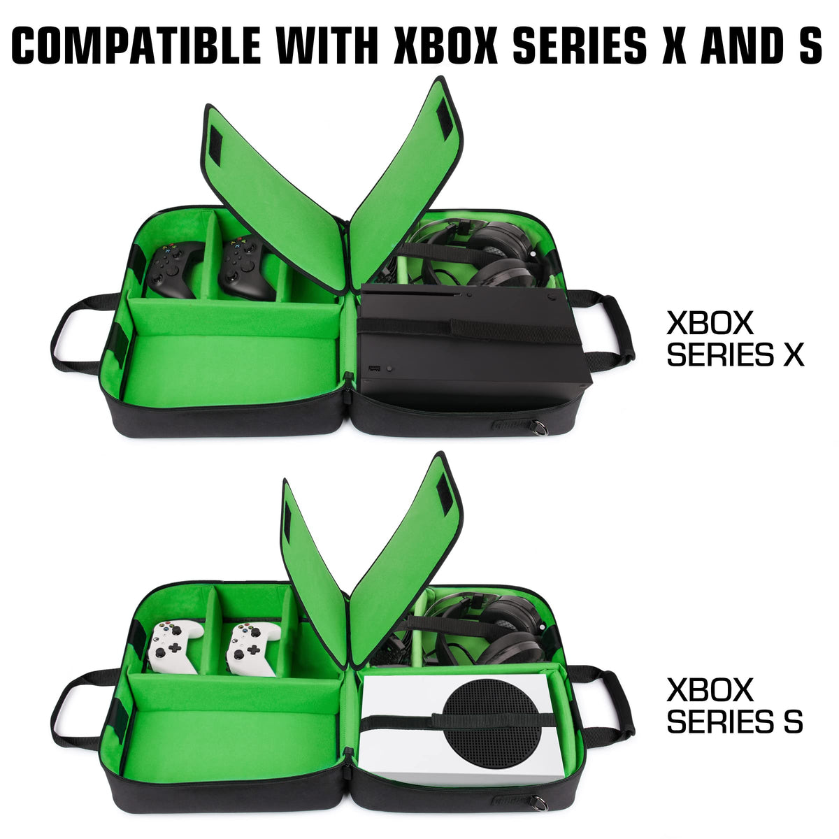 USA GEAR Xbox Series X Carrying Case - Green Nylon Travel Case for Xbox Series X/S, Customizable Interior, Model GRSLS23100GNEW