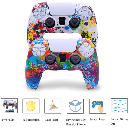 Sofunii Silicone PS5 Controller Skin Cover Case - Anti-Slip, Rainbow, Includes 8 Thumb Grip Caps, Fits Sony PlayStation 5, Model PS5-MD