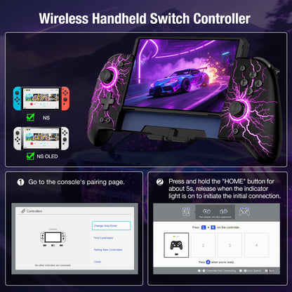 Spican Switch Controllers - Wireless Pro Controller for Nintendo Switch/Switch OLED, Hall Effect, Black-Lightning Pattern, Model JC200