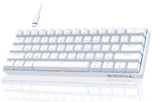 DIERYA DK61se 60% Mechanical Keyboard, Brown Switches, LED Backlit, White, Ultra-Compact Mini Gaming Keyboard for PC and Laptop
