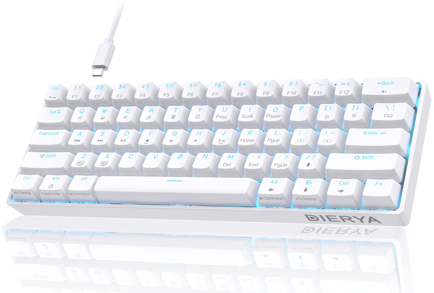 DIERYA DK61se 60% Wired Mechanical Keyboard with Red Switches, LED Backlit, Compact 61 Keys, White Color for Gaming and Typing