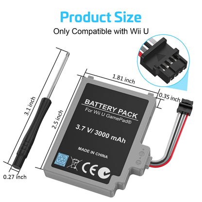 KEKUCULL Rechargeable Battery Pack for Wii U Gamepad - 2Pcs, Grey, Includes Screwdriver, Fits WUP-012/WUP-010, 2.5x1