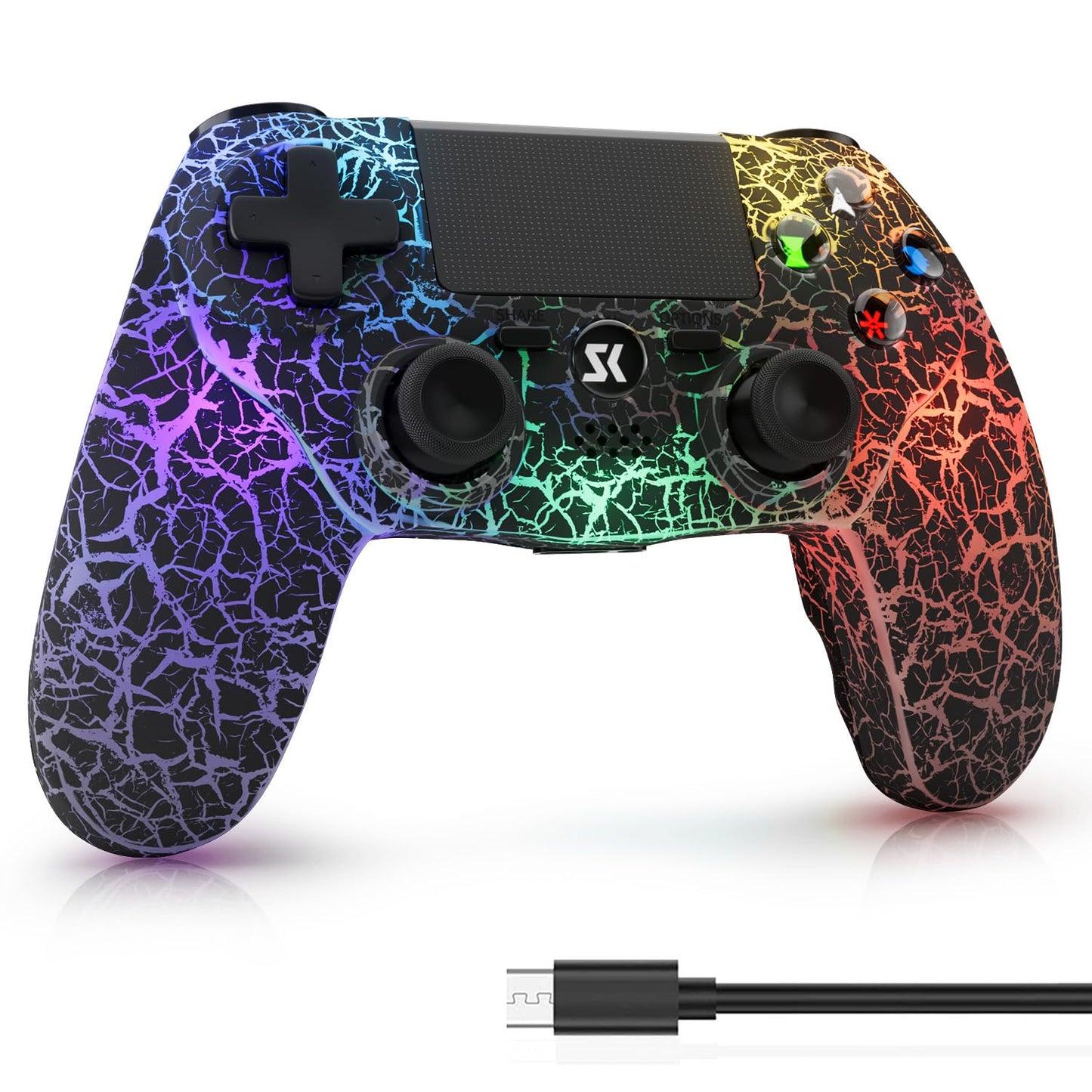 ISHAKO PS4 Wireless Controller with 1000mAh Battery, RGB Lighting & Vibration, Black - Compatible with PlayStation 4/Pro/Slim/PC