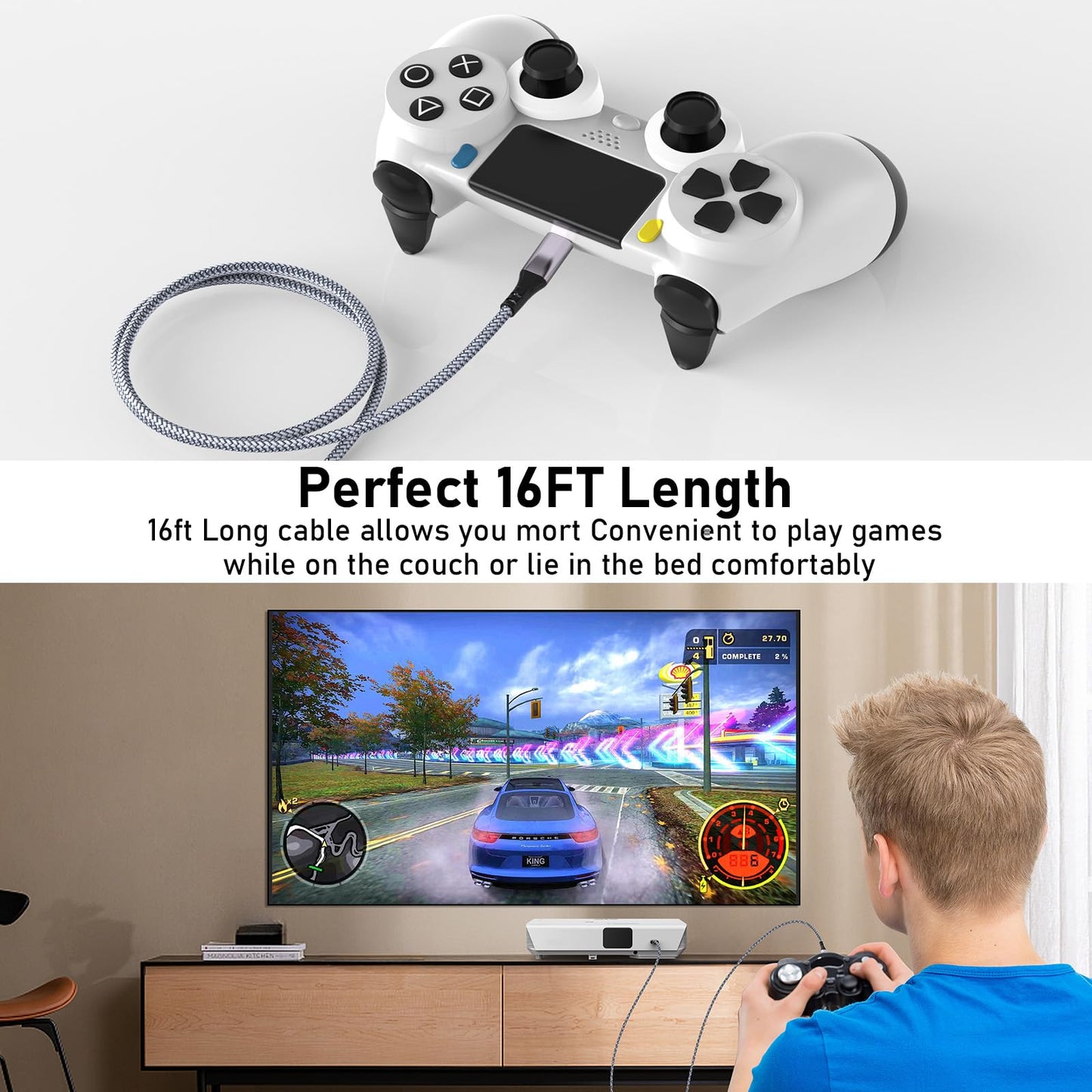 Generic Extra Long USB C Charger Cable 16FT 2Pack, 3.1A Braided for PS5/Xbox/Switch, Grey, Model PS5CABLE5M