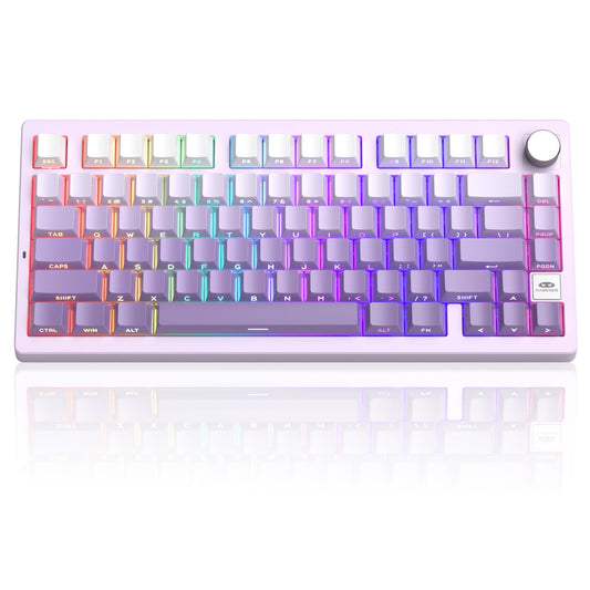 MageGee LIGHT75 Wireless Creamy Keyboard  Tri-Mode Bluetooth/2.4GHz/USB-C RGB Backlit  Gasket Hot Swappable Custom Gaming Keyboard for Win/Mac/PC  with Knob  Side Printed PBT Keycaps  Purple